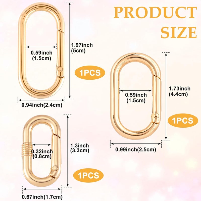 STSTR 3pcs Oval Spring Ring Clips, Metal Keyring Purse Clip, Heavy Duty Opening O Ring Carabiner for Keychains,Backpacks, Keys - Image 2